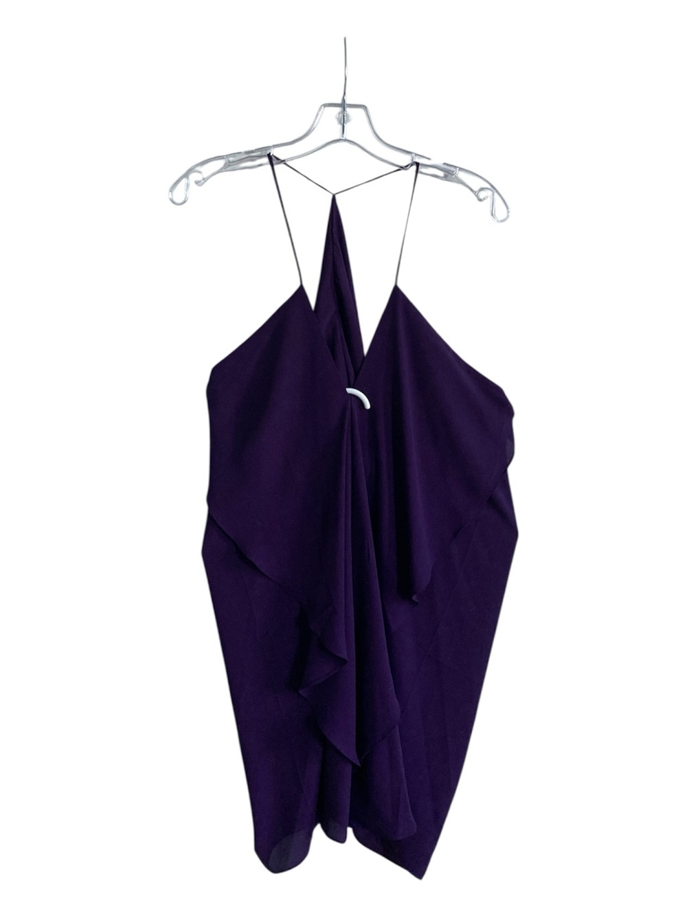 VENUS Deep Purple Asymmetrical Ruffle Halter Dress